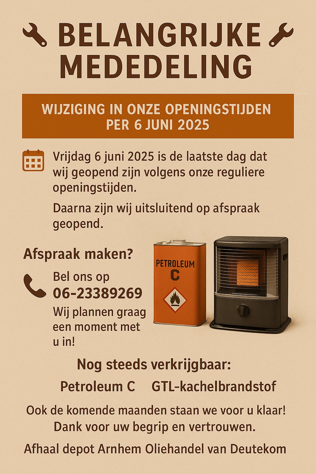 Wijziging openingstijden vanaf 6 juni 2025